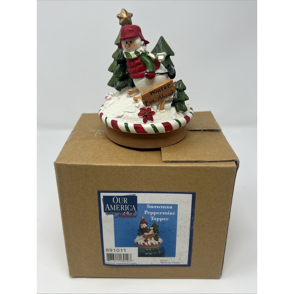 NIB Our America From Annalee Snowman Peppermint Candle Topper